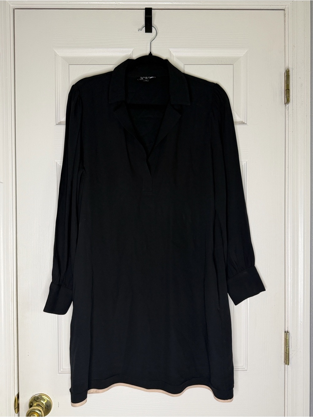 J.Crew Black Shift Dress Collared V-Neck Long Sleeve Classic Minimalist
